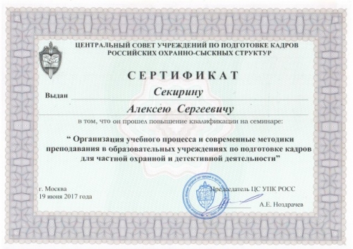 Сертификат Секирину А.С. 2017г.